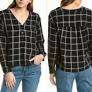 Madewell Black and White Plaid Blouse